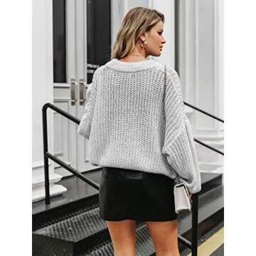 Simplee Women's Casual Long Sleeve Loose Pullover Knit Sweater Jumper Top, Grey, One Size