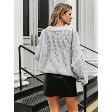 Simplee Women's Casual Long Sleeve Loose Pullover Knit Sweater Jumper Top, Grey, One Size