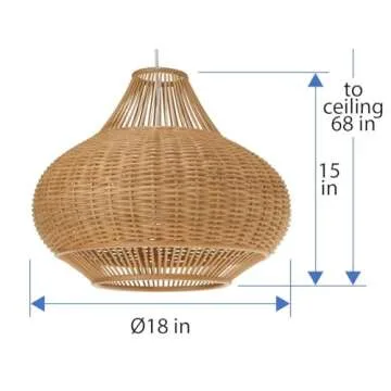 KOUBOO 1050029 Wicker Pear Pendant Lamp, 18" x 18" x 15", Natural