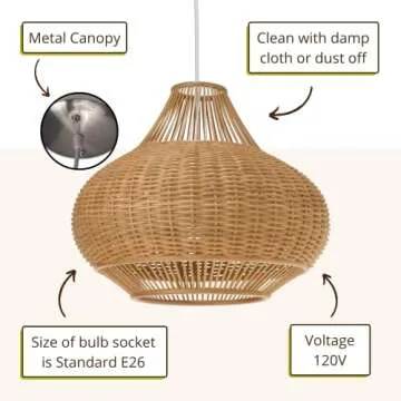 KOUBOO 1050029 Wicker Pear Pendant Lamp, 18" x 18" x 15", Natural