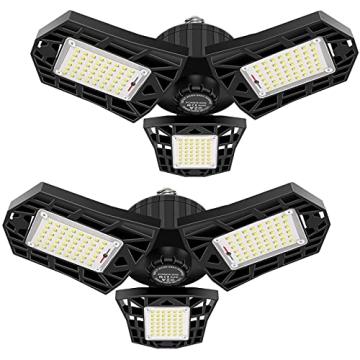 GHUSTAR 2-Pack LED Garage Light 60W Garage Lighting - 6000LM 6500K LED Deformable Garage Ceiling Lig...
