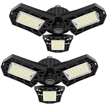 GHUSTAR 2-Pack LED Garage Light 60W Garage Lighting - 6000LM 6500K LED Deformable Garage Ceiling Lig...