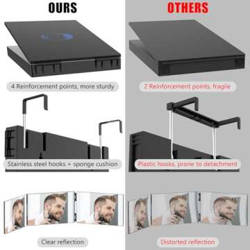 OLIBUY 3 Way Mirror for Hair Cutting, Tri-fold Mirror for Shaver and Makeup, Height Adjustable with Two Hold Nails Self Haircut Mirror can as a Gift for Men or Women