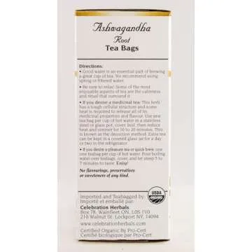 CELEBRATION HERBALS Ashwagandha Root Organic 24 Bag, 0.02 Pound