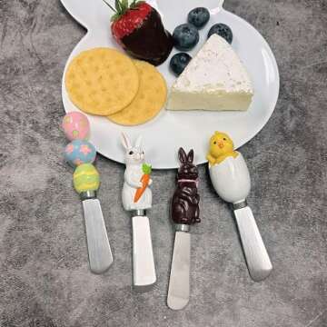 Charming Hand-Painted Easter Cheese Spreaders Set