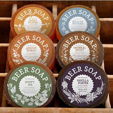 BEER SOAP 6-PACK - All Natural + Made in USA - Actually Smells Good! Perfect Craft Beer Gift Set for...