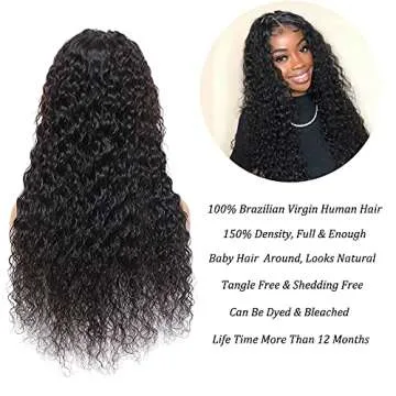 Water Wave 4x4 Lace Front Wigs Human Hair Pre Plucked, 180% Density Brazilian Virgin Wet and Wavy Wigs for Women Curly Wig with Baby Hair Natural Color 24 Inch
