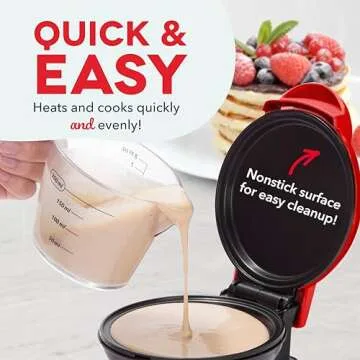 DASH Mini Maker Electric Round Griddle for Individual Pancakes, Cookies, Eggs & other on the go Breakfast, Lunch & Snacks with Indicator Light + Included Recipe Book - Red