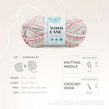 Lion Brand Yarn Wool-Ease Thick & Quick Yarn, Soft and Bulky Yarn for Knitting, Crocheting, and Crafting, 1 Skein, Carousel