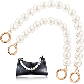 2 Pieces Large Imitation Pearl Bead Handle Chain Short Handbag Purse Chain Replacement Bag Chain Acc...