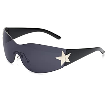 LIKSMU Rimless Y2K Sunglasses for Women Men Wrap Around Fashion Sunglasses Oversized Frameless 2000s...