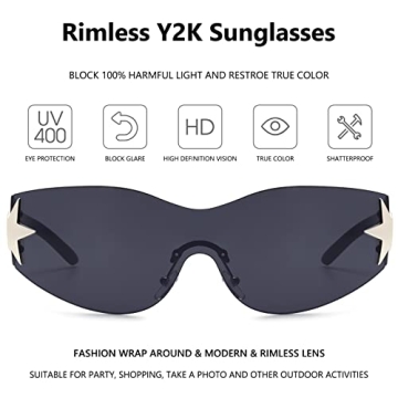 LIKSMU Y2K Rimless Sunglasses for Stylish UV Protection