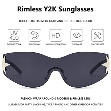 LIKSMU Y2K Rimless Sunglasses for Stylish UV Protection