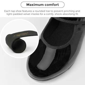 Stelle Tap Shoes for Girls Boys PU Leather Non-Slip Dance Shoes for Toddler/Little Kid/Big Kid(Black,9MT)