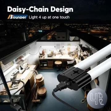 BBOUNDER 4 Pack Linkable LED Utility Shop Light, 4 FT, 4000 LM, 48 Inch Integrated Fixture for Garage, 40W Equivalent 250W, 5000K Daylight, Surface + Suspension Mount, Black