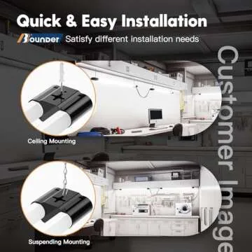 BBOUNDER 4 Pack Linkable LED Utility Shop Light, 4 FT, 4000 LM, 48 Inch Integrated Fixture for Garage, 40W Equivalent 250W, 5000K Daylight, Surface + Suspension Mount, Black