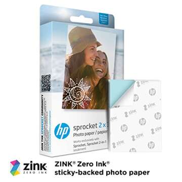 HP Sprocket Portable 2x3 Instant Photo Color Printer (Black Noir) Zink Paper Bundle