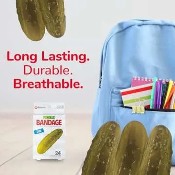 BioSwiss Bandages, Pickle Shaped Self Adhesive Bandage, Latex Free Sterile Wound Care, Fun First Aid Kit Supplies for Kids, 24 Count