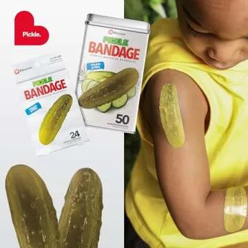 BioSwiss Bandages, Pickle Shaped Self Adhesive Bandage, Latex Free Sterile Wound Care, Fun First Aid Kit Supplies for Kids, 24 Count
