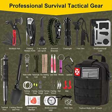 Survival First Aid Kit, 248PCS Survival Tools Camping Essentials Tactical Gear Emergency Trauma Medical Supplies Packed in a MOLLE Pouch, Saber Card,Cool for Men Camping Hiking Outdoor Activities