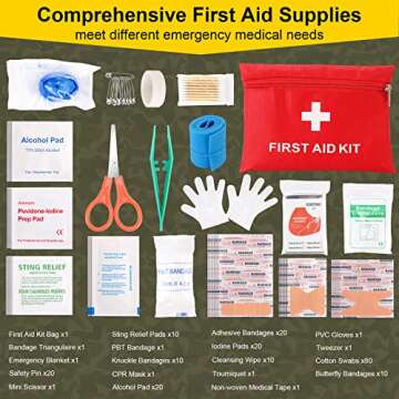 Survival First Aid Kit, 248PCS Survival Tools Camping Essentials Tactical Gear Emergency Trauma Medical Supplies Packed in a MOLLE Pouch, Saber Card,Cool for Men Camping Hiking Outdoor Activities