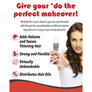 Teasing Comb With Metal Lifts - 6” Plastic Teaser Rake and Stainless Steel Lifting Prongs – Heat...