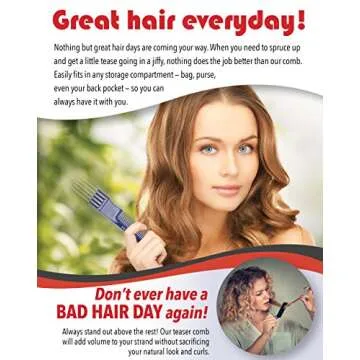 Teasing Comb With Metal Lifts - 6” Plastic Teaser Rake and Stainless Steel Lifting Prongs – Heat and Chemical Resistant – Wig and Hair Styling Tools by Adolfo Design