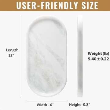 Koville African Natural Marble Tray, 12"x6" Vanity Decorative Marble Tray for Home, Countertop Organizer, Catchall Tray for Perfume, Candles, Jewelry Dish Tray