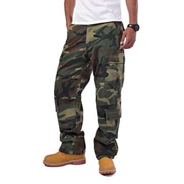 BACKBONE Mens Military Army Style Camouflage Cargo Pants for Fishing Hunting Gaming Camping (30, Woodland Camo)