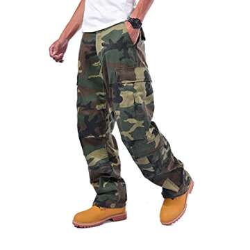 BACKBONE Mens Military Army Style Camouflage Cargo Pants for Fishing Hunting Gaming Camping (30, Woodland Camo)