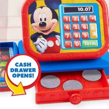 Disney Junior Mickey Mouse Realistic Sounds Toy Cash Register with Pretend Play Money, 14-pieces, Kids Toys for Ages 3 Up, Amazon Exclusive by Just Play