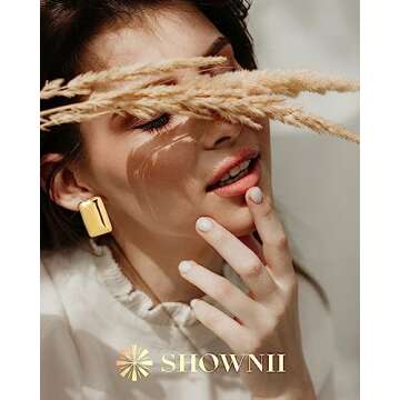 SHOWNII Chunky Gold Hoop Earrings for Women 14K Real Gold hoops 925 Sterling Silver Stud Earrings Waterdrop Teardrop Drop Dangle Earrings, Hypoallergenic Fashion Jewelry for Women 28mm