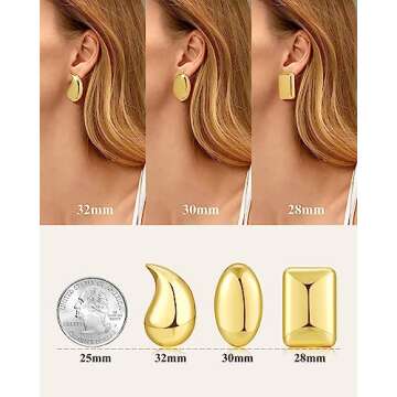 SHOWNII Chunky Gold Hoop Earrings for Women 14K Real Gold hoops 925 Sterling Silver Stud Earrings Waterdrop Teardrop Drop Dangle Earrings, Hypoallergenic Fashion Jewelry for Women 28mm