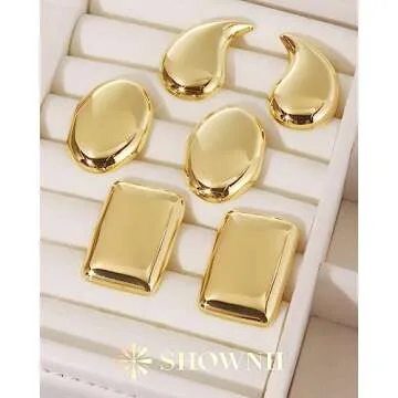 SHOWNII Chunky Gold Hoop Earrings for Women 14K Real Gold hoops 925 Sterling Silver Stud Earrings Waterdrop Teardrop Drop Dangle Earrings, Hypoallergenic Fashion Jewelry for Women 28mm