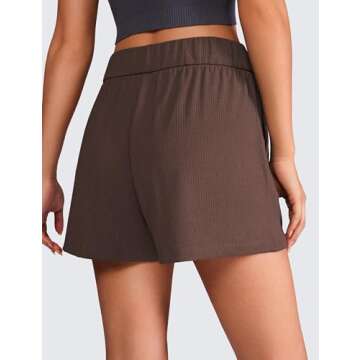 CRZ YOGA Comfy Ribbed Sweat Shorts for Women High Waisted Lyocell for Casual Lounge Athletic Jersey with Pockets Taupe Small