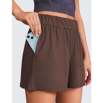 CRZ YOGA Comfy Ribbed Sweat Shorts for Women High Waisted Lyocell for Casual Lounge Athletic Jersey with Pockets Taupe Small