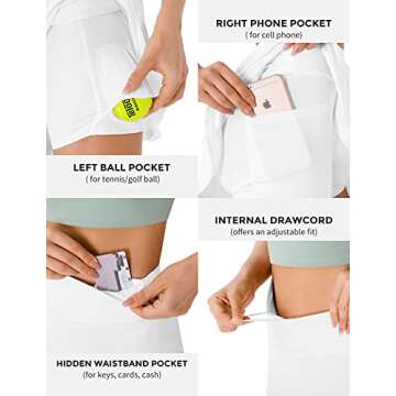 PERSIT Womens Tennis Golf Skirts Athletic Pleated High Waisted Skorts with Pockets for Workout Sports Running - White - M