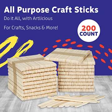 Popsicle Sticks for Crafts 200 Pcs 4.5 inch Wooden Multi-Purpose Popsicle Sticks for Crafts, Ice, Ice Cream, Waxing, and Tongue Depressor Wood Sticks