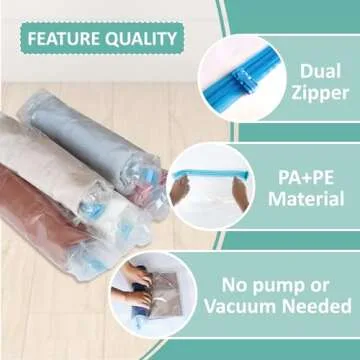 16 Roll Up Travel Compression Bags, Hand Roll Space Saver bags No Vacuum Needed (6 Large Roll/6 Medium Roll/4 Small Roll)