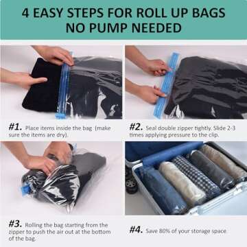 16 Roll Up Travel Compression Bags, Hand Roll Space Saver bags No Vacuum Needed (6 Large Roll/6 Medium Roll/4 Small Roll)