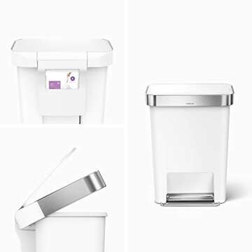 simplehuman 45 Liter / 12 Gallon Rectangular Kitchen Step Trash Can with Soft-Close Lid, White Plastic