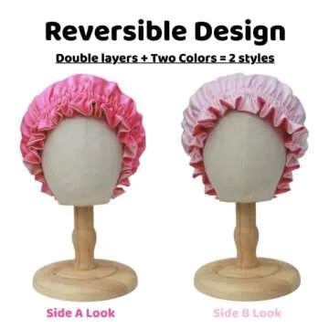AKISS Reversible Satin Silk Sleep Hair Bonnet for Newborn Baby Girl Boy (Fuchsia/Pink, 1~3M)