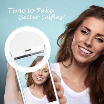 Auxiwa Clip on Selfie Ring Light [Rechargeable Battery] with 36 LED For Smart Phone Camera Round Shape, White      