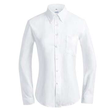 MGWDT Button Down Shirt Women Long Sleeve Blouse Oxford Shirt Classic-Fit Cotton Tops Wrinkle Resistant Medium White