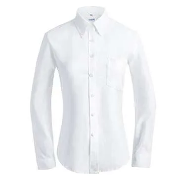 MGWDT Button Down Shirt Women Long Sleeve Blouse Oxford Shirt Classic-Fit Cotton Tops Wrinkle Resistant Medium White