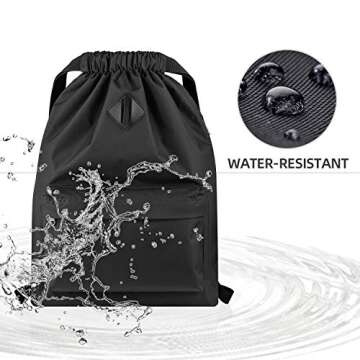 Vorspack Drawstring Backpack Water Resistant String Bag Cinch Bag Sports Gym Sack with Side Pocket for Men Women - Black