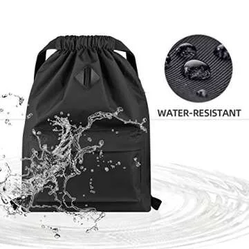 Vorspack Drawstring Backpack Water Resistant String Bag Cinch Bag Sports Gym Sack with Side Pocket for Men Women - Black