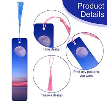 20 Pieces Sublimation Blank Bookmark Metal Blank Bookmarks with Tassels DIY Craft White Bookmarks with Hole for DIY Projects and Present Tags