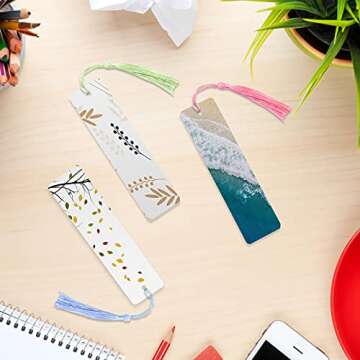 20 Pieces Sublimation Blank Bookmark Metal Blank Bookmarks with Tassels DIY Craft White Bookmarks with Hole for DIY Projects and Present Tags