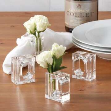 Deco-Mate Acrylic Napkin Rings Bud Vase Flower Holder – Clear - Table Décor, 2-in 1 (Bulk Set) Wh...